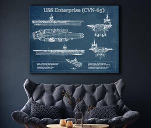 Cutler West USS Enterprise (CVN-65) Aircraft Carrier Blueprint Original Military Wall Art - Customizable