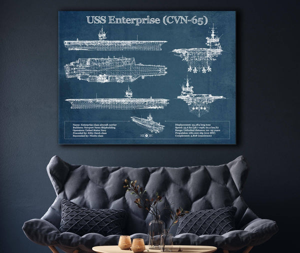 Cutler West USS Enterprise (CVN-65) Aircraft Carrier Blueprint Original Military Wall Art - Customizable