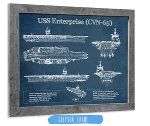 14" x 11" / Greyson Frame Cutler West USS Enterprise (CVN-65) Aircraft Carrier Blueprint Original Military Wall Art - Customizable