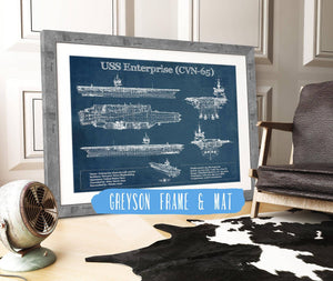 14" x 11" / Greyson Frame & Mat Cutler West USS Enterprise (CVN-65) Aircraft Carrier Blueprint Original Military Wall Art - Customizable
