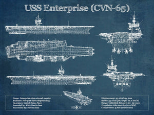 14" x 11" / Unframed Cutler West USS Enterprise (CVN-65) Aircraft Carrier Blueprint Original Military Wall Art - Customizable