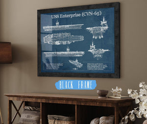 20" x 16" / Black Frame Cutler West USS Enterprise (CVN-65) Aircraft Carrier Blueprint Original Military Wall Art - Customizable