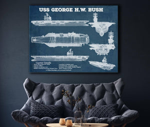 Cutler West USS George H.W. Bush Aircraft Carrier Blueprint Original Military Wall Art - Customizable