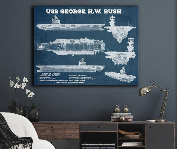Cutler West USS George H.W. Bush Aircraft Carrier Blueprint Original Military Wall Art - Customizable