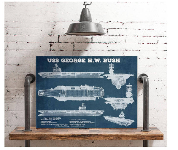 Cutler West USS George H.W. Bush Aircraft Carrier Blueprint Original Military Wall Art - Customizable