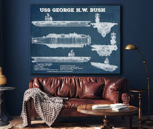 Cutler West USS George H.W. Bush Aircraft Carrier Blueprint Original Military Wall Art - Customizable