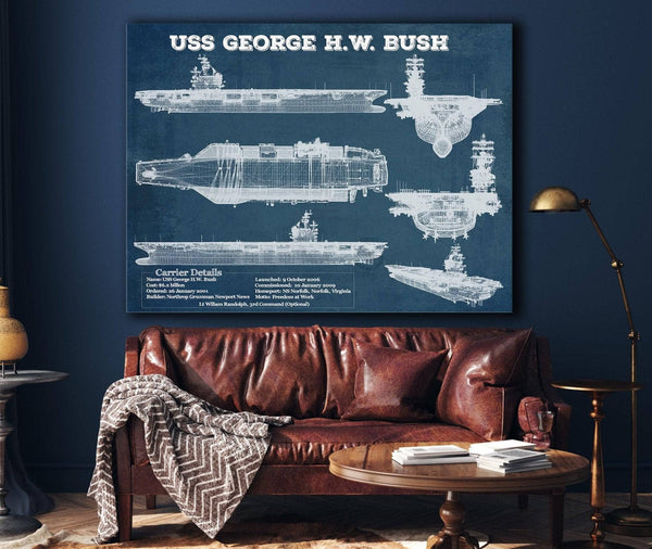 Cutler West USS George H.W. Bush Aircraft Carrier Blueprint Original Military Wall Art - Customizable