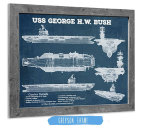 14" x 11" / Greyson Frame Cutler West USS George H.W. Bush Aircraft Carrier Blueprint Original Military Wall Art - Customizable