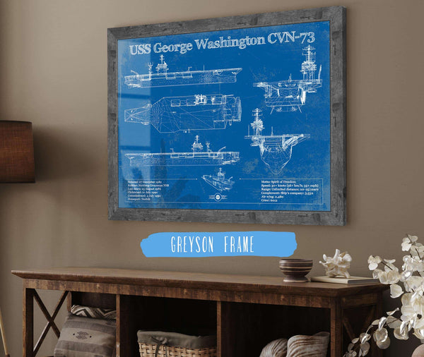 14" x 11" / Greyson Frame Cutler West USS George Washington (CVN-73) Aircraft Carrier Blueprint Original Military Wall Art - Customizable