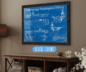 20" x 16" / Black Frame Cutler West USS George Washington (CVN-73) Aircraft Carrier Blueprint Original Military Wall Art - Customizable
