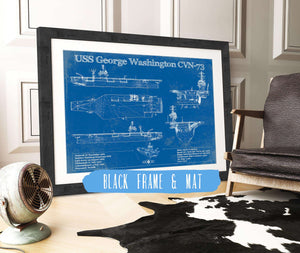 20" x 16" / Black Frame & Mat Cutler West USS George Washington (CVN-73) Aircraft Carrier Blueprint Original Military Wall Art - Customizable