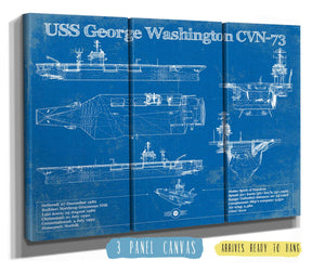 36" x 24" / 3 Panel Canvas Wrap Cutler West USS George Washington (CVN-73) Aircraft Carrier Blueprint Original Military Wall Art - Customizable
