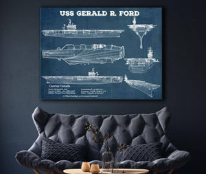 Cutler West USS Gerald R. Ford (CVN-78) Aircraft Carrier Blueprint Original Military Wall Art - Customizable