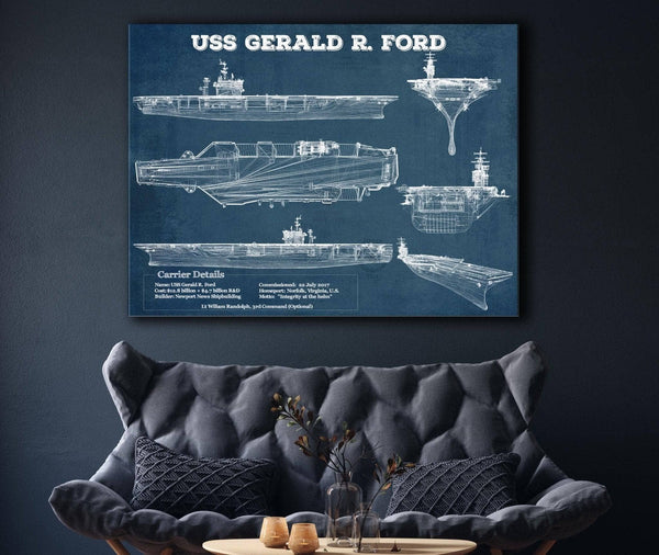 Cutler West USS Gerald R. Ford (CVN-78) Aircraft Carrier Blueprint Original Military Wall Art - Customizable