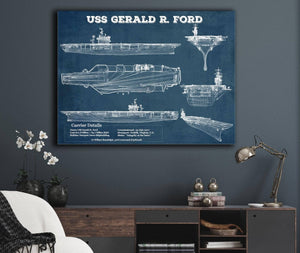 Cutler West USS Gerald R. Ford (CVN-78) Aircraft Carrier Blueprint Original Military Wall Art - Customizable