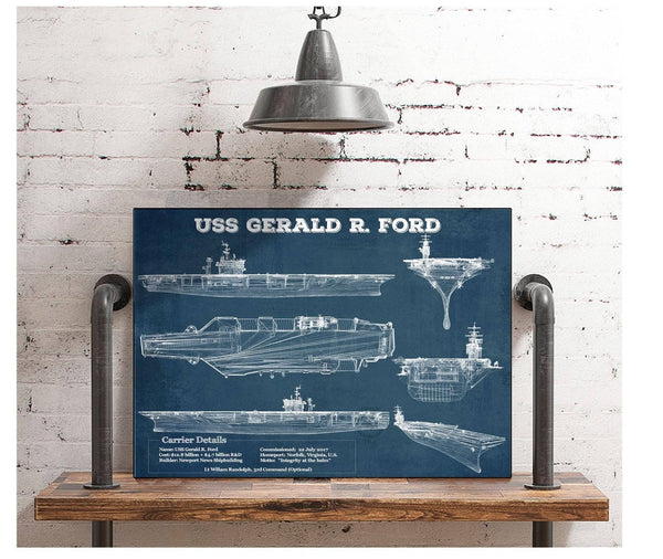 Cutler West USS Gerald R. Ford (CVN-78) Aircraft Carrier Blueprint Original Military Wall Art - Customizable