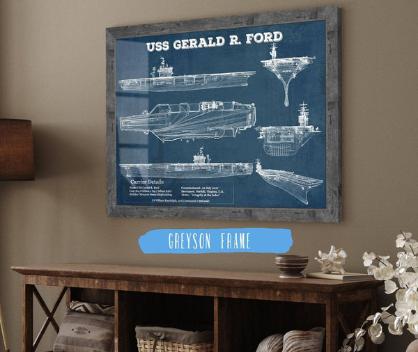 Cutler West USS Gerald R. Ford (CVN-78) Aircraft Carrier Blueprint Original Military Wall Art - Customizable