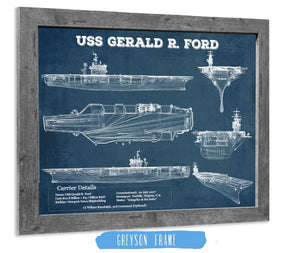 14" x 11" / Greyson Frame Cutler West USS Gerald R. Ford (CVN-78) Aircraft Carrier Blueprint Original Military Wall Art - Customizable