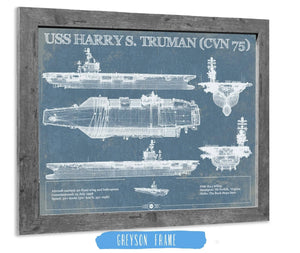 14" x 11" / Greyson Frame Cutler West USS Harry S. Truman (CVN 75) Aircraft Carrier Blueprint Original Military Wall Art