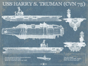 14" x 11" / Unframed Cutler West USS Harry S. Truman (CVN 75) Aircraft Carrier Blueprint Original Military Wall Art