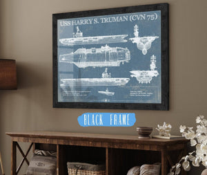 20" x 16" / Black Frame Cutler West USS Harry S. Truman (CVN 75) Aircraft Carrier Blueprint Original Military Wall Art