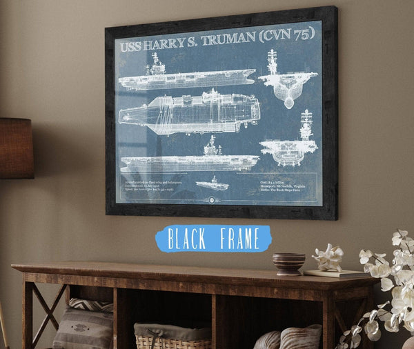 20" x 16" / Black Frame Cutler West USS Harry S. Truman (CVN 75) Aircraft Carrier Blueprint Original Military Wall Art