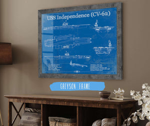 14" x 11" / Greyson Frame Cutler West USS Independence (CV-62) Aircraft Carrier Blueprint Original Military Wall Art - Customizable