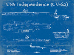 14" x 11" / Unframed Cutler West USS Independence (CV-62) Aircraft Carrier Blueprint Original Military Wall Art - Customizable