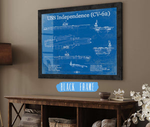 20" x 16" / Black Frame Cutler West USS Independence (CV-62) Aircraft Carrier Blueprint Original Military Wall Art - Customizable