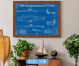 20" x 16" / Walnut Frame Cutler West USS Independence (CV-62) Aircraft Carrier Blueprint Original Military Wall Art - Customizable