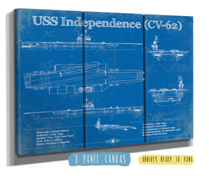 36" x 24" / 3 Panel Canvas Wrap Cutler West USS Independence (CV-62) Aircraft Carrier Blueprint Original Military Wall Art - Customizable