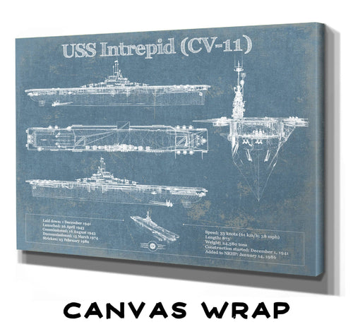 14" x 11" / Stretched Canvas Wrap Cutler West USS Intrepid (CV-11) Aircraft Carrier Blueprint Original Military Wall Art - Customizable