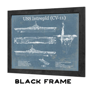 20" x 16" / Black Frame Cutler West USS Intrepid (CV-11) Aircraft Carrier Blueprint Original Military Wall Art - Customizable