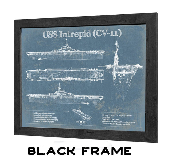 20" x 16" / Black Frame Cutler West USS Intrepid (CV-11) Aircraft Carrier Blueprint Original Military Wall Art - Customizable