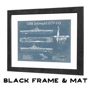 20" x 16" / Black Frame & Mat Cutler West USS Intrepid (CV-11) Aircraft Carrier Blueprint Original Military Wall Art - Customizable