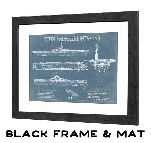 20" x 16" / Black Frame & Mat Cutler West USS Intrepid (CV-11) Aircraft Carrier Blueprint Original Military Wall Art - Customizable