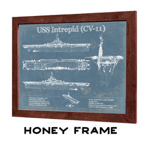20" x 16" / Walnut Frame Cutler West USS Intrepid (CV-11) Aircraft Carrier Blueprint Original Military Wall Art - Customizable