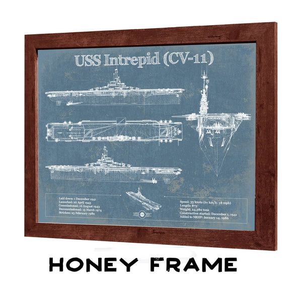 20" x 16" / Walnut Frame Cutler West USS Intrepid (CV-11) Aircraft Carrier Blueprint Original Military Wall Art - Customizable