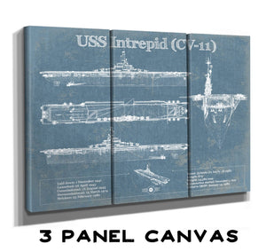 36" x 24" / 3 Panel Canvas Wrap Cutler West USS Intrepid (CV-11) Aircraft Carrier Blueprint Original Military Wall Art - Customizable