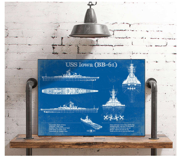 Cutler West USS Iowa (BB-61) Battleship Blueprint Original Military Wall Art - Customizable