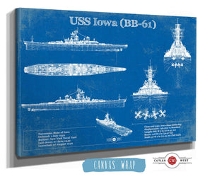 Cutler West USS Iowa (BB-61) Battleship Blueprint Original Military Wall Art - Customizable