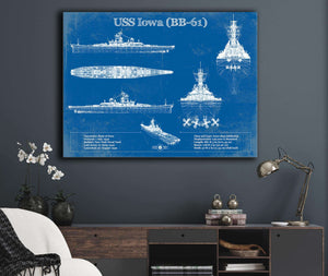 Cutler West USS Iowa (BB-61) Battleship Blueprint Original Military Wall Art - Customizable
