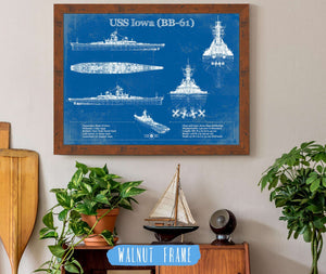 20" x 16" / Walnut Frame Cutler West USS Iowa (BB-61) Battleship Blueprint Original Military Wall Art - Customizable