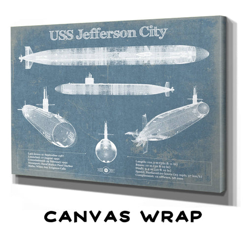 14" x 11" / Stretched Canvas Wrap Cutler West USS Jefferson City (SSN-759) submarine Blueprint Patent Original Art