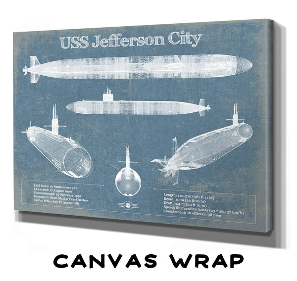 14" x 11" / Stretched Canvas Wrap Cutler West USS Jefferson City (SSN-759) submarine Blueprint Patent Original Art
