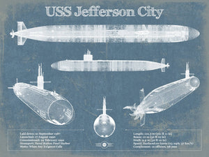 14" x 11" / Unframed Cutler West USS Jefferson City (SSN-759) submarine Blueprint Patent Original Art