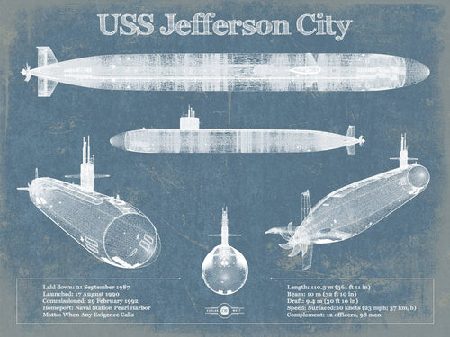 14" x 11" / Unframed Cutler West USS Jefferson City (SSN-759) submarine Blueprint Patent Original Art