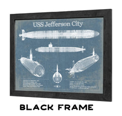 20" x 16" / Black Frame Cutler West USS Jefferson City (SSN-759) submarine Blueprint Patent Original Art