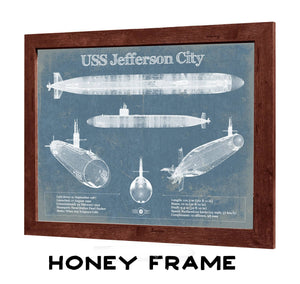 20" x 16" / Walnut Frame Cutler West USS Jefferson City (SSN-759) submarine Blueprint Patent Original Art