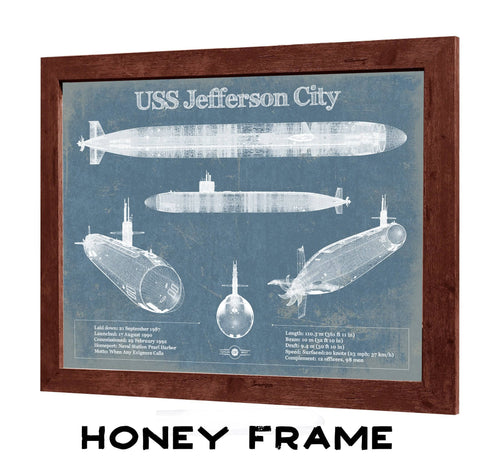 20" x 16" / Walnut Frame Cutler West USS Jefferson City (SSN-759) submarine Blueprint Patent Original Art